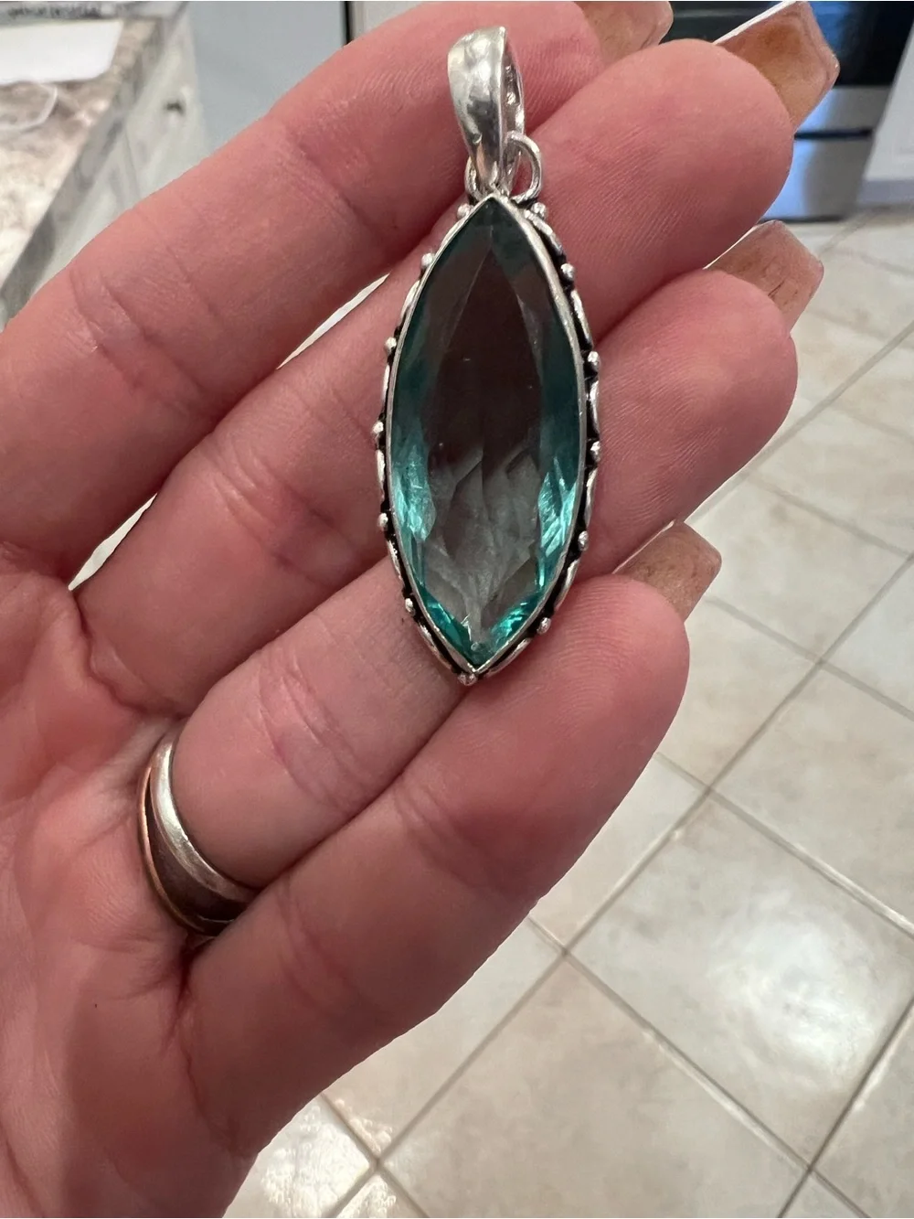 Large statement marquise cut aquamarine necklace pendant. - Picture 4 of 6